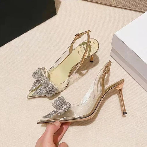 Luxury Style Butterfly Knot Crystal Pointed Toe Heel